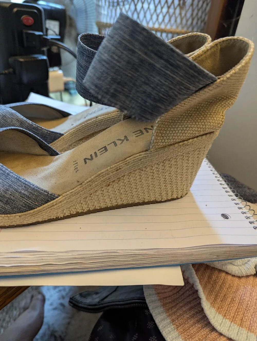 Cute Anne Klein Woven Denim Slip On Espadrilles Wedges Sz 8.5